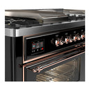 ILVE Majestic III 60-inch Dual Fuel Range with 5 Liquid Propane Burner, Griddle, French Top and Triple Glass Door Electric Oven in Glossy Black with Copper Trim (UM60FSNR3BKPLP)