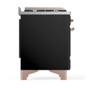 ILVE Majestic III 60-inch Dual Fuel Range with 7 Natural Gas Burner, Griddle, French Top and Triple Glass Door Electric Oven in Glossy Black with Copper Trim (UM60FSNR3BKP)