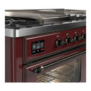 ILVE Majestic III 60-inch Dual Fuel Range with 5 Liquid Propane Burner, Griddle, French Top and Triple Glass Door Electric Oven in Burgundy with Burnished Trim (UM60FSNR3BUBLP)