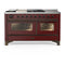 ILVE Majestic III 60-inch Dual Fuel Range with 7 Natural Gas Burner, Griddle, French Top and Triple Glass Door Electric Oven in Burgundy with Burnished Trim (UM60FSNR3BUB)
