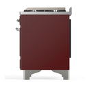 ILVE Majestic III 60-inch Dual Fuel Range with 7 Natural Gas Burner, Griddle, French Top and Triple Glass Door Electric Oven in Burgundy with Chrome Trim (UM60FSNR3BUC)