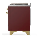 ILVE Majestic III 60-inch Dual Fuel Range with 5 Liquid Propane Burner, Griddle, French Top and Triple Glass Door Electric Oven in Burgundy with Brass Trim (UM60FSNR3BUGLP)