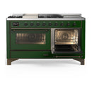 ILVE Majestic III 60-inch Dual Fuel Range with 5 Liquid Propane Burner, Griddle, French Top and Triple Glass Door Electric Oven in Emerald Green with Burnished Trim (UM60FSNR3EGBLP)