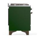 ILVE Majestic III 60-inch Dual Fuel Range with 5 Liquid Propane Burner, Griddle, French Top and Triple Glass Door Electric Oven in Emerald Green with Burnished Trim (UM60FSNR3EGBLP)