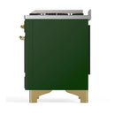 ILVE Majestic III 60-inch Dual Fuel Range with 7 Natural Gas Burner, Griddle, French Top and Triple Glass Door Electric Oven in Emerald Green with Brass Trim (UM60FSNR3EGG)