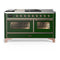 ILVE Majestic III 60-inch Dual Fuel Range with 7 Natural Gas Burner, Griddle, French Top and Triple Glass Door Electric Oven in Emerald Green with Copper Trim (UM60FSNR3EGP)