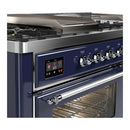 ILVE Majestic III 60-inch Dual Fuel Range with 5 Liquid Propane Burner, Griddle, French Top and Triple Glass Door Electric Oven in Midnight Blue with Chrome Trim (UM60FSNR3MBCLP)