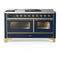 ILVE Majestic III 60-inch Dual Fuel Range with 5 Liquid Propane Burner, Griddle, French Top and Triple Glass Door Electric Oven in Blue Grey with Brass Trim (UM60FSNR3MBGLP)