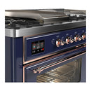 ILVE Majestic III 60-inch Dual Fuel Range with 5 Liquid Propane Burner, Griddle, French Top and Triple Glass Door Electric Oven in Midnight Blue with Copper Trim (UM60FSNR3MBPLP)