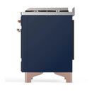 ILVE Majestic III 60-inch Dual Fuel Range with 7 Natural Gas Burner, Griddle, French Top and Triple Glass Door Electric Oven in Midnight Blue with Copper Trim (UM60FSNR3MBP)