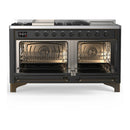 ILVE Majestic III 60-inch Dual Fuel Range with 5 Liquid Propane Burner, Griddle, French Top and Triple Glass Door Electric Oven in Graphite Matte with Burnished Trim (UM60FSNR3MGBLP)