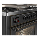 ILVE Majestic III 60-inch Dual Fuel Range with 5 Liquid Propane Burner, Griddle, French Top and Triple Glass Door Electric Oven in Graphite Matte with Burnished Trim (UM60FSNR3MGBLP)
