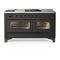 ILVE Majestic III 60-inch Dual Fuel Range with 7 Natural Gas Burner, Griddle, French Top and Triple Glass Door Electric Oven in Graphite Matte with Burnished Trim (UM60FSNR3MGB)
