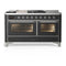 ILVE Majestic III 60-inch Dual Fuel Range with 7 Natural Gas Burner, Griddle, French Top and Triple Glass Door Electric Oven in Graphite Matte with Chrome Trim (UM60FSNR3MGC)