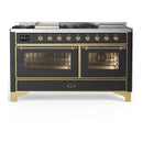 ILVE Majestic III 60-inch Dual Fuel Range with 5 Liquid Propane Burner, Griddle, French Top and Triple Glass Door Electric Oven in Graphite Matte with Brass Trim (UM60FSNR3MGGLP)