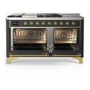 ILVE Majestic III 60-inch Dual Fuel Range with 7 Natural Gas Burner, Griddle, French Top and Triple Glass Door Electric Oven in Graphite Matte with Brass Trim (UM60FSNR3MGG)
