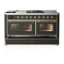 ILVE Majestic III 60-inch Dual Fuel Range with 7 Natural Gas Burner, Griddle, French Top and Triple Glass Door Electric Oven in Graphite Matte with Brass Trim (UM60FSNR3MGG)