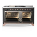 ILVE Majestic III 60-inch Dual Fuel Range with 7 Natural Gas Burner, Griddle, French Top and Triple Glass Door Electric Oven in Graphite Matte with Copper Trim (UM60FSNR3MGP)