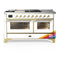 ILVE Majestic III 60-inch Dual Fuel Range with 5 Liquid Propane Burner, Griddle, French Top and Triple Glass Door Electric Oven in RAL with Brass Trim (UM60FSNR3RAGLP)