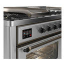 ILVE Majestic III 60-inch Dual Fuel Range with 5 Liquid Propane Burner, Griddle, French Top and Triple Glass Door Electric Oven in Stainless Steel with Burnished Trim (UM60FSNR3SSBLP)