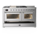 ILVE Majestic III 60-inch Dual Fuel Range with 5 Liquid Propane Burner, Griddle, French Top and Triple Glass Door Electric Oven in Stainless Steel with Chrome Trim (UM60FSNR3SSCLP)