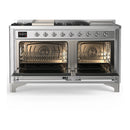 ILVE Majestic III 60-inch Dual Fuel Range with 7 Natural Gas Burner, Griddle, French Top and Triple Glass Door Electric Oven in Stainless Steel with Chrome Trim (UM60FSNR3SSC)
