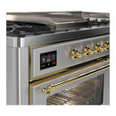 ILVE Majestic III 60-inch Dual Fuel Range with 5 Liquid Propane Burner, Griddle, French Top and Triple Glass Door Electric Oven in Stainless Steel with Brass Trim (UM60FSNR3SSGLP)