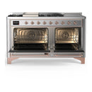 ILVE Majestic III 60-inch Dual Fuel Range with 5 Liquid Propane Burner, Griddle, French Top and Triple Glass Door Electric Oven in Stainless Steel with Copper Trim (UM60FSNR3SSPLP)