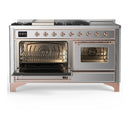ILVE Majestic III 60-inch Dual Fuel Range with 5 Liquid Propane Burner, Griddle, French Top and Triple Glass Door Electric Oven in Stainless Steel with Copper Trim (UM60FSNR3SSPLP)