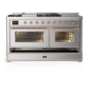 ILVE Majestic III 60-inch Dual Fuel Range with 5 Liquid Propane Burner, Griddle, French Top and Triple Glass Door Electric Oven in Stainless Steel with Copper Trim (UM60FSNR3SSPLP)