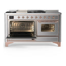 ILVE Majestic III 60-inch Dual Fuel Range with 7 Natural Gas Burner, Griddle, French Top and Triple Glass Door Electric Oven in Stainless Steel with Copper Trim (UM60FSNR3SSP)