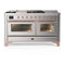 ILVE Majestic III 60-inch Dual Fuel Range with 7 Natural Gas Burner, Griddle, French Top and Triple Glass Door Electric Oven in Stainless Steel with Copper Trim (UM60FSNR3SSP)