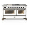 ILVE Majestic III 60-inch Dual Fuel Range with 5 Liquid Propane Burner, Griddle, French Top and Triple Glass Door Electric Oven in White with Burnished Trim (UM60FSNR3WHBLP)