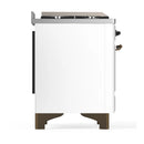 ILVE Majestic III 60-inch Dual Fuel Range with 7 Natural Gas Burner, Griddle, French Top and Triple Glass Door Electric Oven in White with Burnished Trim (UM60FSNR3WHB)
