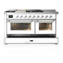 ILVE Majestic III 60-inch Dual Fuel Range with 5 Liquid Propane Burner, Griddle, French Top and Triple Glass Door Electric Oven in White with Chrome Trim (UM60FSNR3WHCLP)