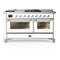 ILVE Majestic III 60-inch Dual Fuel Range with 5 Liquid Propane Burner, Griddle, French Top and Triple Glass Door Electric Oven in White with Chrome Trim (UM60FSNR3WHCLP)