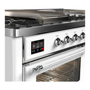 ILVE Majestic III 60-inch Dual Fuel Range with 7 Natural Gas Burner, Griddle, French Top and Triple Glass Door Electric Oven in White with Chrome Trim (UM60FSNR3WHC)