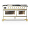 ILVE Majestic III 60-inch Dual Fuel Range with 5 Liquid Propane Burner, Griddle, French Top and Triple Glass Door Electric Oven in White with Brass Trim (UM60FSNR3WHGLP)