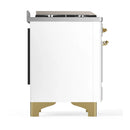 ILVE Majestic III 60-inch Dual Fuel Range with 7 Natural Gas Burner, Griddle, French Top and Triple Glass Door Electric Oven in White with Brass Trim (UM60FSNR3WHG)