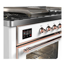 ILVE Majestic III 60-inch Dual Fuel Range with 5 Liquid Propane Burner, Griddle, French Top and Triple Glass Door Electric Oven in White with Copper Trim (UM60FSNR3WHPLP)