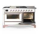 ILVE Majestic III 60-inch Dual Fuel Range with 7 Natural Gas Burner, Griddle, French Top and Triple Glass Door Electric Oven in White with Copper Trim (UM60FSNR3WHP)