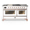 ILVE Majestic III 60-inch Dual Fuel Range with 7 Natural Gas Burner, Griddle, French Top and Triple Glass Door Electric Oven in White with Copper Trim (UM60FSNR3WHP)