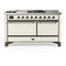 ILVE Majestic III 60-inch Dual Fuel Range with 5 Liquid Propane Burner, Griddle, French Top and Solid Door Electric Oven in Antique White with Burnished Trim (UM60FSQNR3AWBLP)