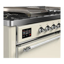 ILVE Majestic III 60-inch Dual Fuel Range with 7 Natural Gas Burner, Griddle, French Top and Solid Door Electric Oven in Antique White with Chrome Trim (UM60FSQNR3AWC)