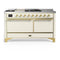 ILVE Majestic III 60-inch Dual Fuel Range with 5 Liquid Propane Burner, Griddle, French Top and Solid Door Electric Oven in Antique White with Brass Trim (UM60FSQNR3AWGLP)
