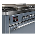 ILVE Majestic III 60-inch Dual Fuel Range with 5 Liquid Propane Burner, Griddle, French Top and Solid Door Electric Oven in Blue Grey with Chrome Trim (UM60FSQNR3BGCLP)