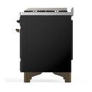 ILVE Majestic III 60-inch Dual Fuel Range with 7 Natural Gas Burner, Griddle, French Top and Solid Door Electric Oven in Glossy Black with Burnished Trim (UM60FSQNR3BKB)