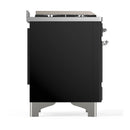 ILVE Majestic III 60-inch Dual Fuel Range with 7 Natural Gas Burner, Griddle, French Top and Solid Door Electric Oven in Glossy Black with Chrome Trim (UM60FSQNR3BKC)