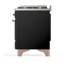 ILVE Majestic III 60-inch Dual Fuel Range with 7 Natural Gas Burner, Griddle, French Top and Solid Door Electric Oven in Glossy Black with Copper Trim (UM60FSQNR3BKP)