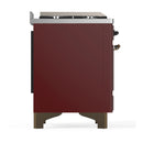 ILVE Majestic III 60-inch Dual Fuel Range with 5 Liquid Propane Burner, Griddle, French Top and Solid Door Electric Oven in Burgundy with Burnished Trim (UM60FSQNR3BUBLP)